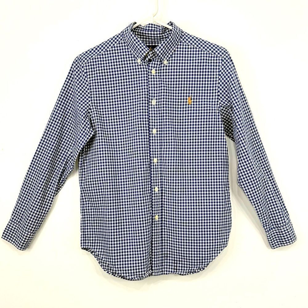 Ralph Lauren Blue Label Blue White Gingham Plaid Button Down Long Sleeve Shirt